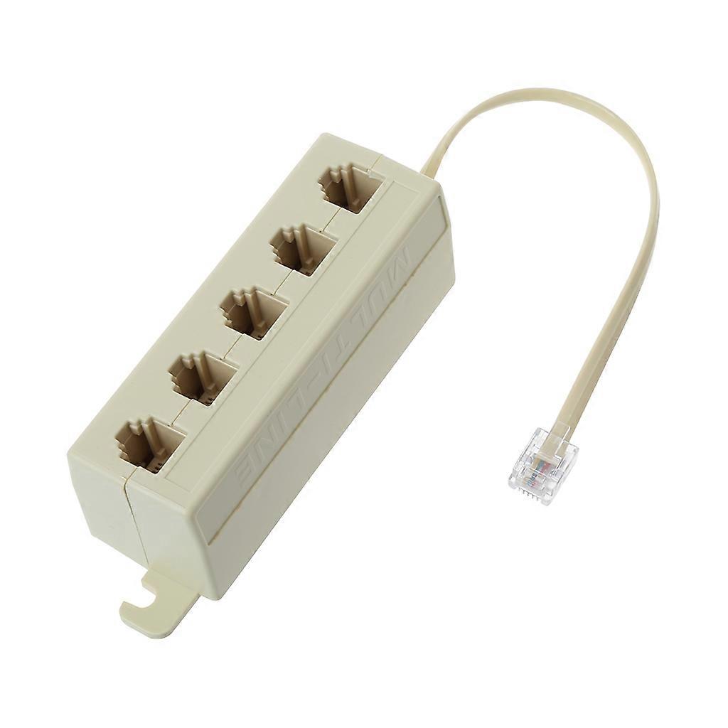 5 Way Outlet 6P4C RJ11 Telephone Phone Modular Jack Line Splitter Beige Color