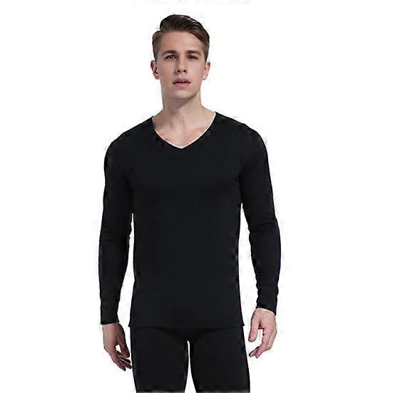 2 Pcs/Set Winter Men Thermal Underwear Set V Neck Plush Lined Seamless Long Sleeve Warm Slim Fit High Elastic Cold Weather Pajamas Set Homewear