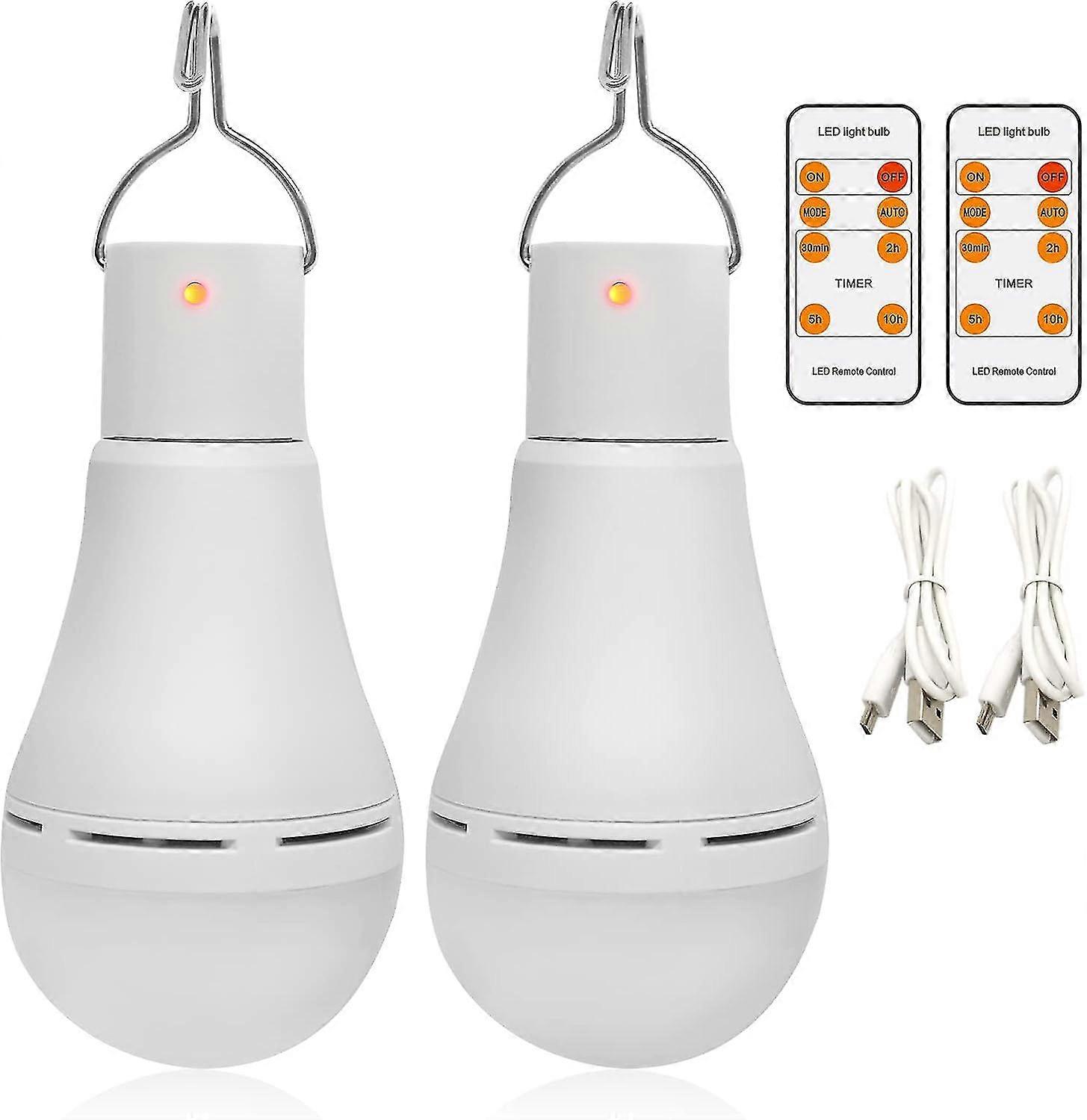 USB Rechargeable LED Light Bulbs, Afoskce Portable Camping Light with Remote Timer, 5 Lighting Modes, with Hook, 1500mAh Smart Light Bulbs for Emergen