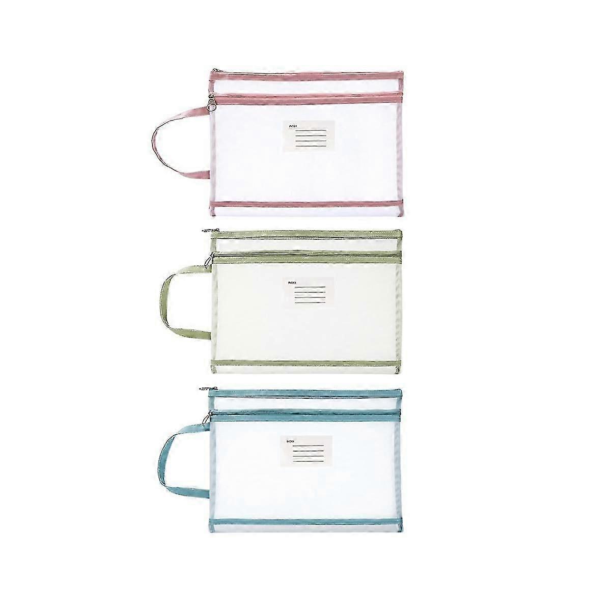 3 stuks A4 doorschijnend A4 Document Bag Mesh Zipper Pouch Mesh Zip Folder Mesh Zip File Folders Bag 3 C