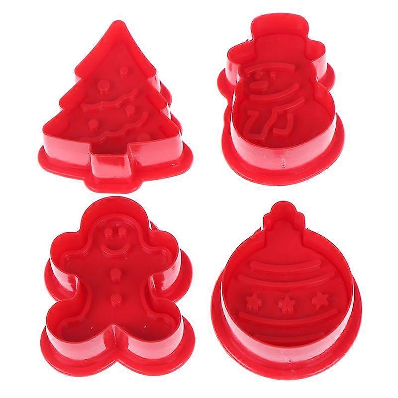 4Pcs/Set Christmas Cookie Biscuit Mold 3D Cookie Plunger Cutter DIY Baking Mould