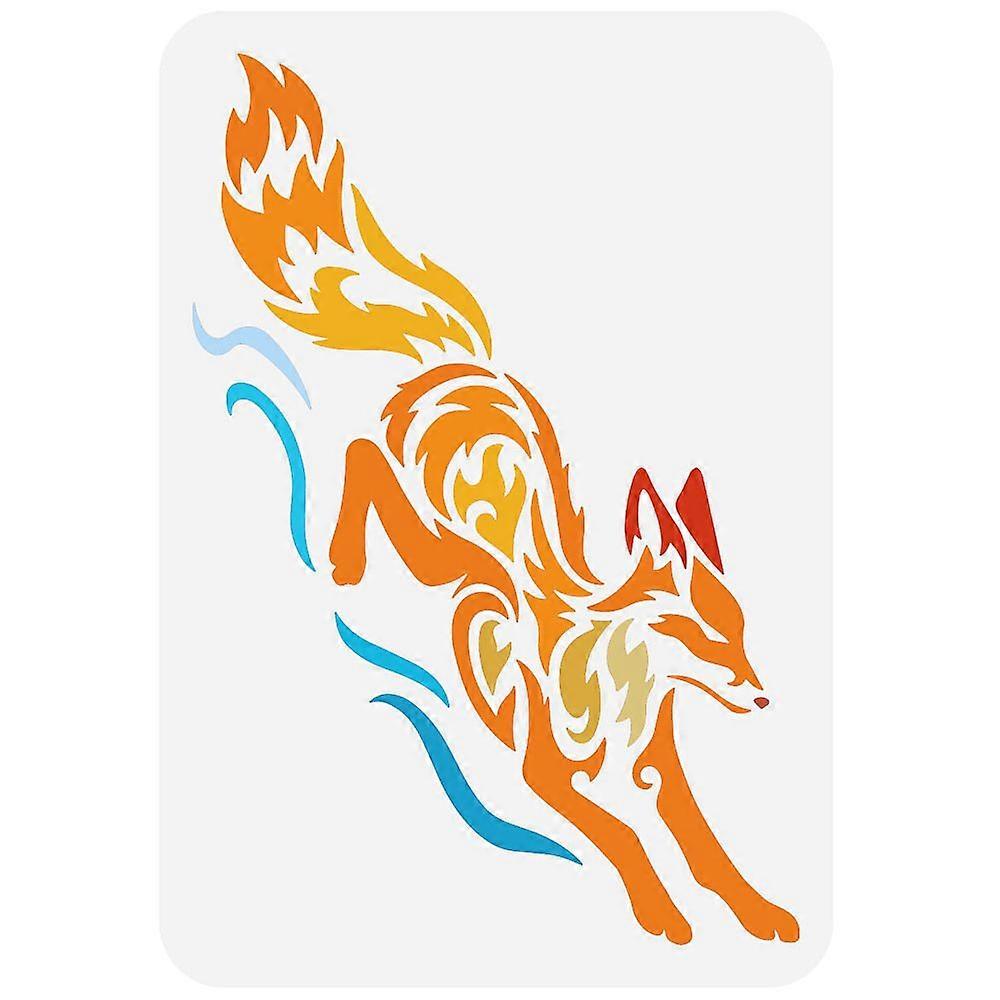 1pc Fox Stencil 8.3x11.7inch Reusable Tribal Fox Painting Template DIY Craft Running Fox Drawing Stencil Animal Theme Stencil for Painting on Wood Flo