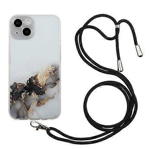 For iPhone 15 Hollow Marble Pattern TPU Shockproof Phone Case with Rope