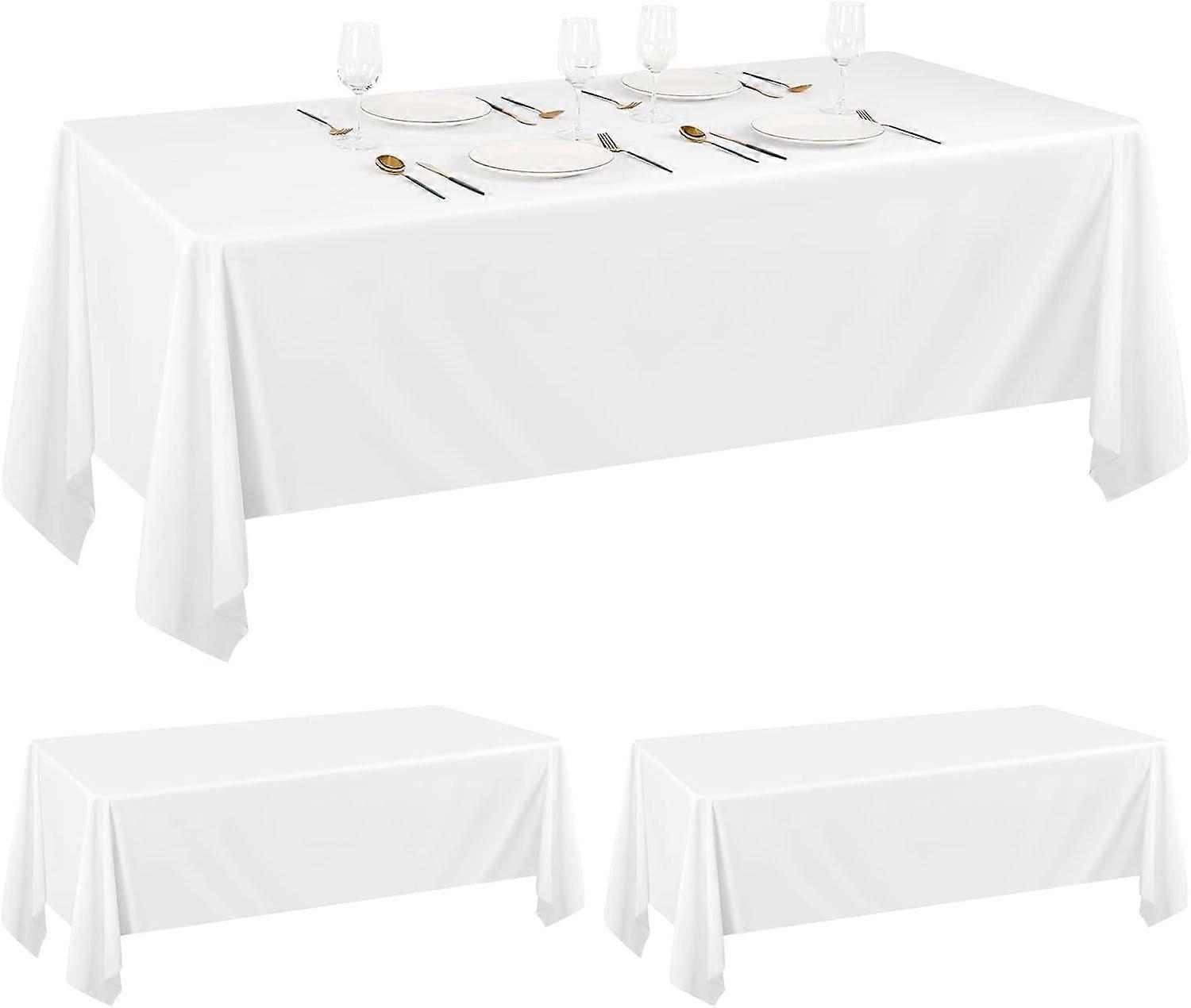 2 White Polyester Tablecloths 60 x 102 Inch for 6ft Rectangle Tables Polyester