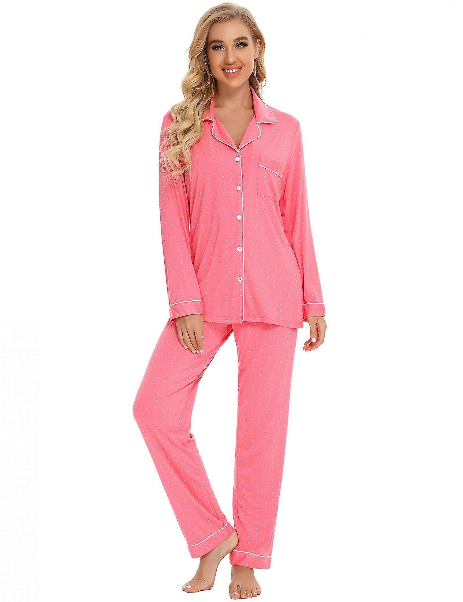 Pajamas for Women Soft Button Up Pajama Set Long Sleeve Shirt and Pajama Pants Lounge Sets Christmas style,Red M