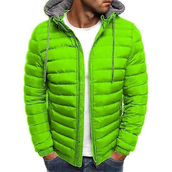 Men Fall Winter Jacket Hooded Padded Thick Warm Windproof Long Sleeve Drawstring Zipper Closure Cardigan Soft Men Outdoor Coat