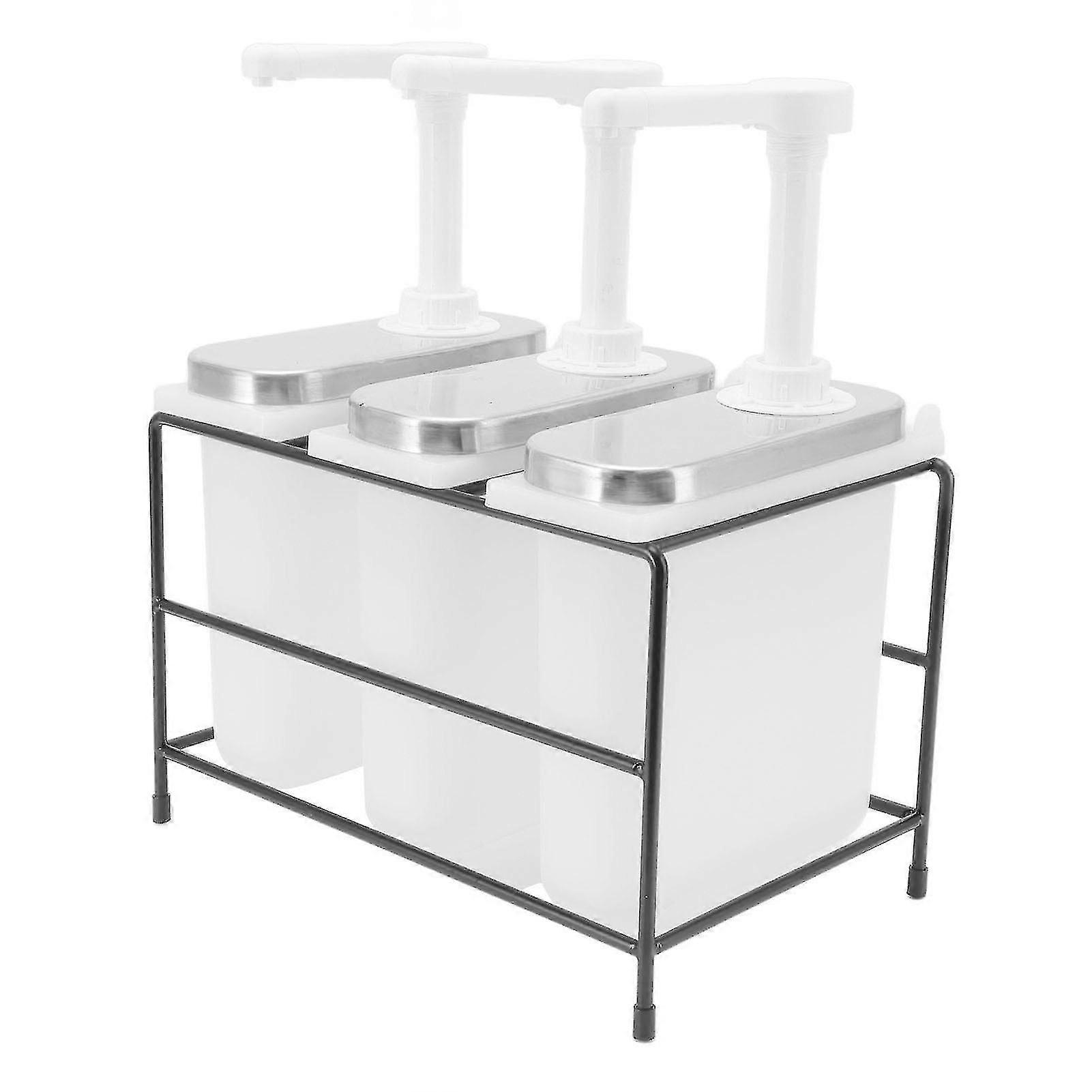 3 Heads Hand Press Condiment Pump Dispenser with Iron Frame 2L - Milk Tea Sauce Syrup Dispenser
