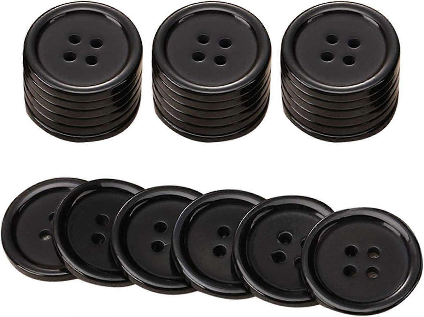 Packet of 20 x Black Resin 20mm Round Buttons 4 Hole