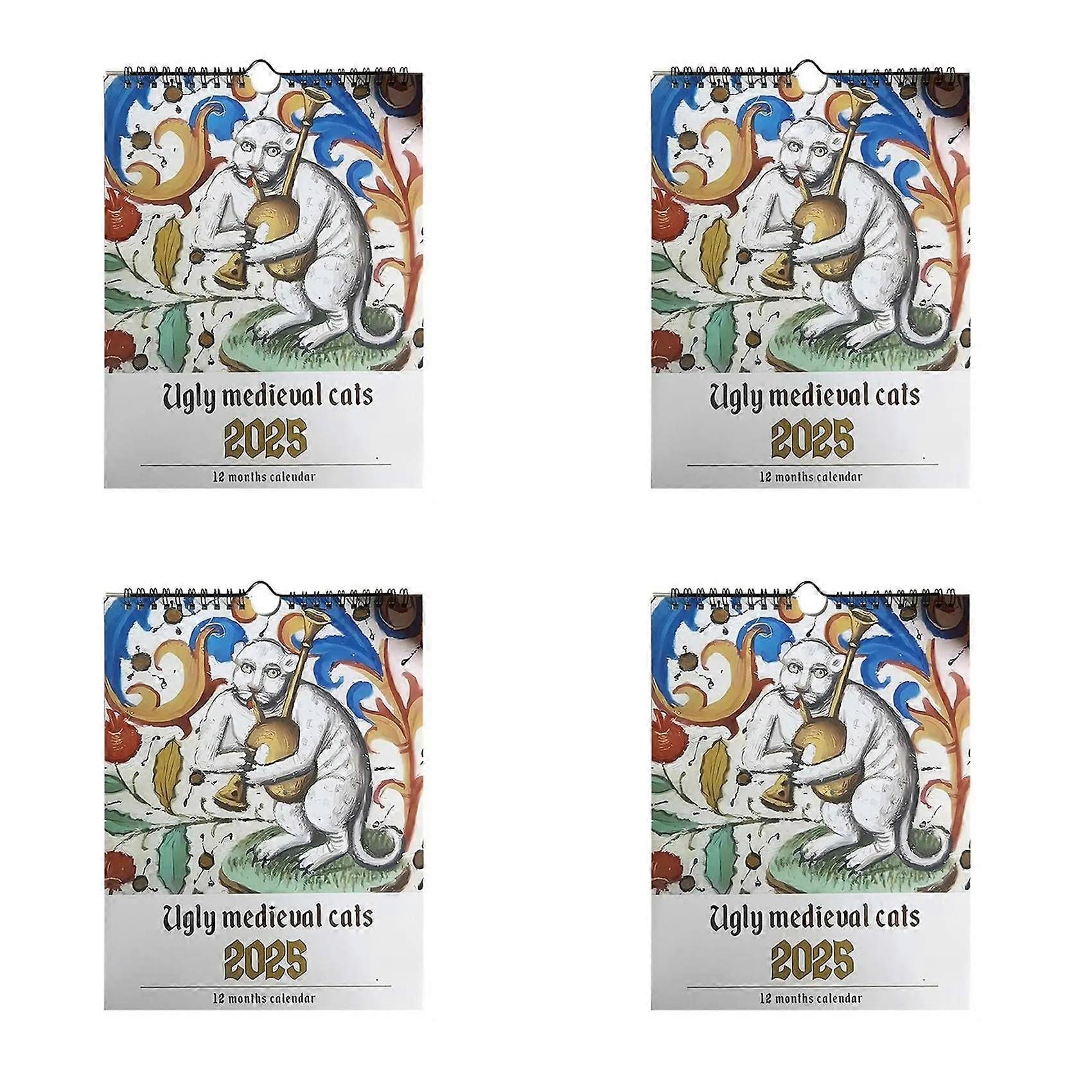 4X Medieval Cat Calendar 2025 Strange Medieval Cats Wall Calendar 2025 Ugly Medieval Cats Calendar
