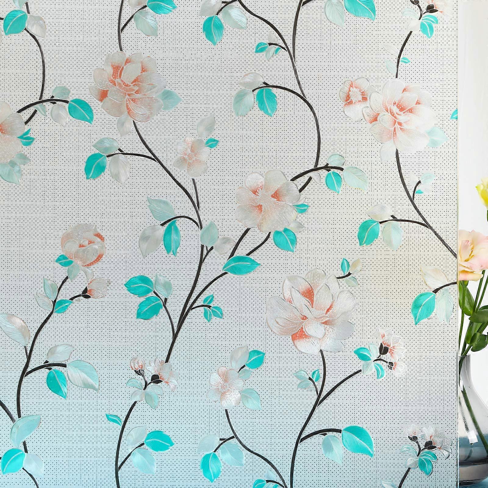 Decorative Window Film with Flower Design Static Cling Non-Adhesive Anti-UV Heat Control for Home 17.5In. by 78.7In.