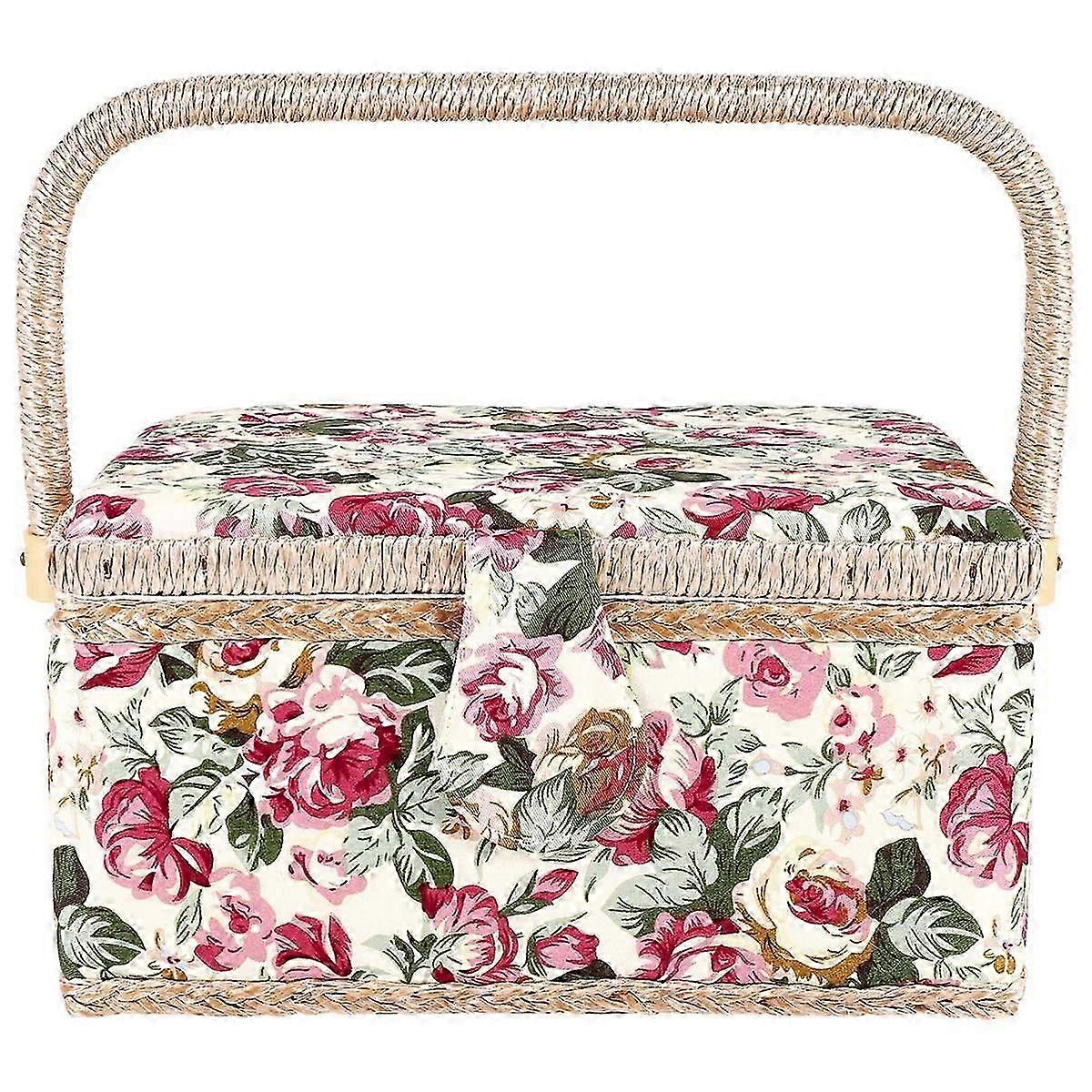 Extra Large Sewing Basket,Vintage Sewing Basket,for Needles, Thread, Tape Measure, and Other Sewing Supplies Storage jn