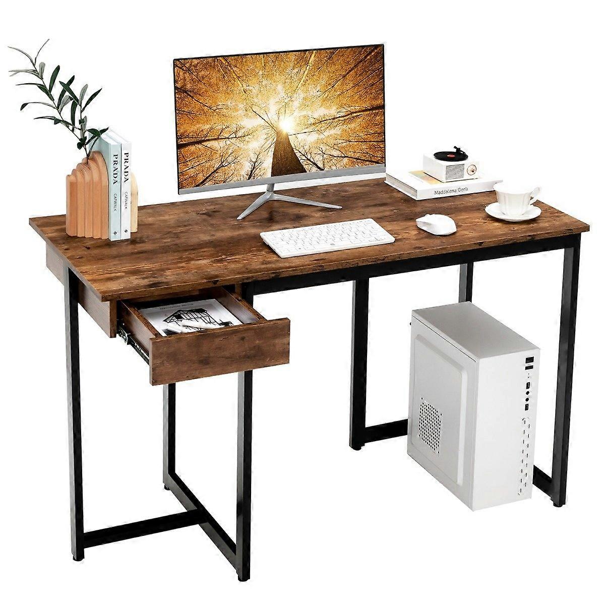 120 cm long Computer Desk with Drawer and Adjustable Cushions Computer Desk Rustic Brown