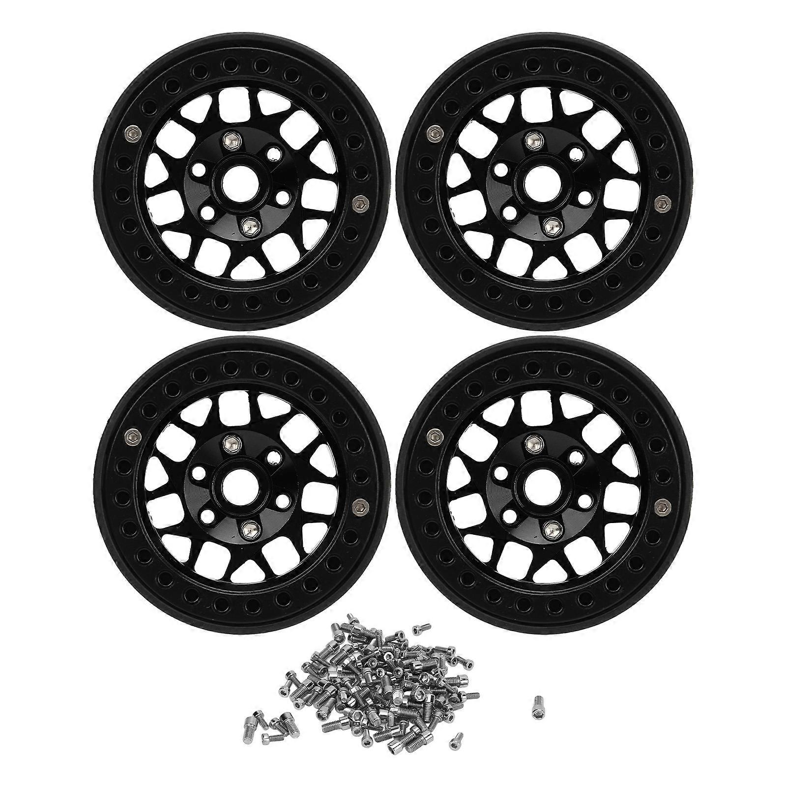 4 Stück RC Crawler Felgen Universal Aluminiumlegierung 1,9 Zoll RC Beadlock Felgen für SCX10 SCX10 II Schwarz