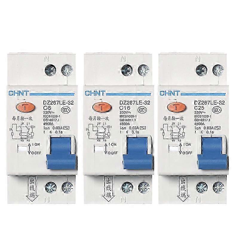 Single-Piece CHINT DZ267LE-32 1P+N Residual Current Circuit Breaker with Ratings of 6A to 32A