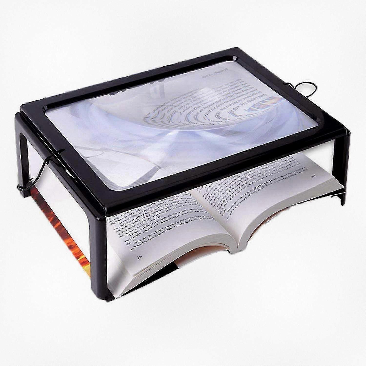 A4 Hands-Free Desktop Reading Magnifier, Foldable Full-Page Rectangle Magnifying Glass for Books and Documents, Hanging Neck Magnifier for Easy Viewin