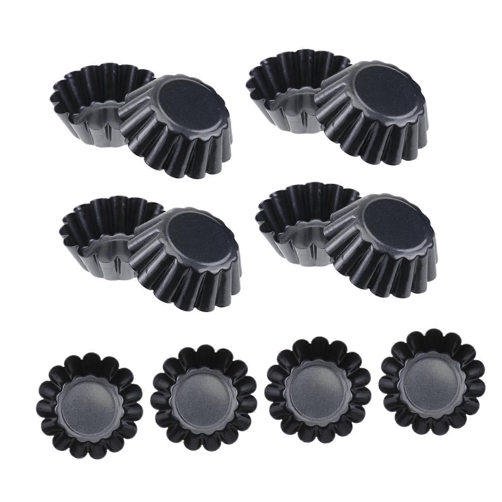 12 Piece Reusable Non-Stick Carbon Steel Mini Flower Design Tart Muffin Cups for Egg Tart