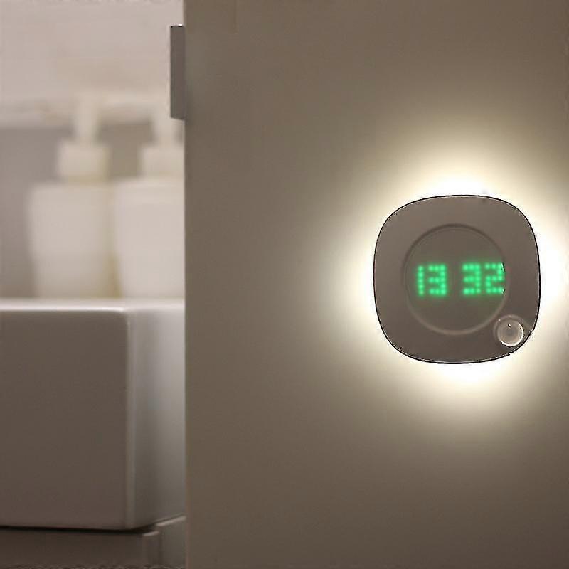 LED PIR Motion Sensor Wall Clock Lamp, 360 Degree USB Digital Watch for Indoor Kitchen
