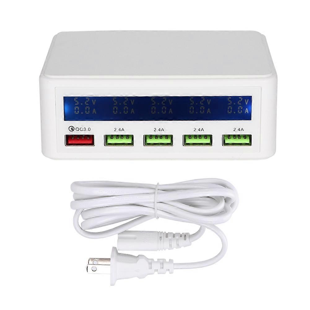 Intelligent Large LCD Screen Digital Display 5-port USB Charger QC3.0 110-240v (US Plug)