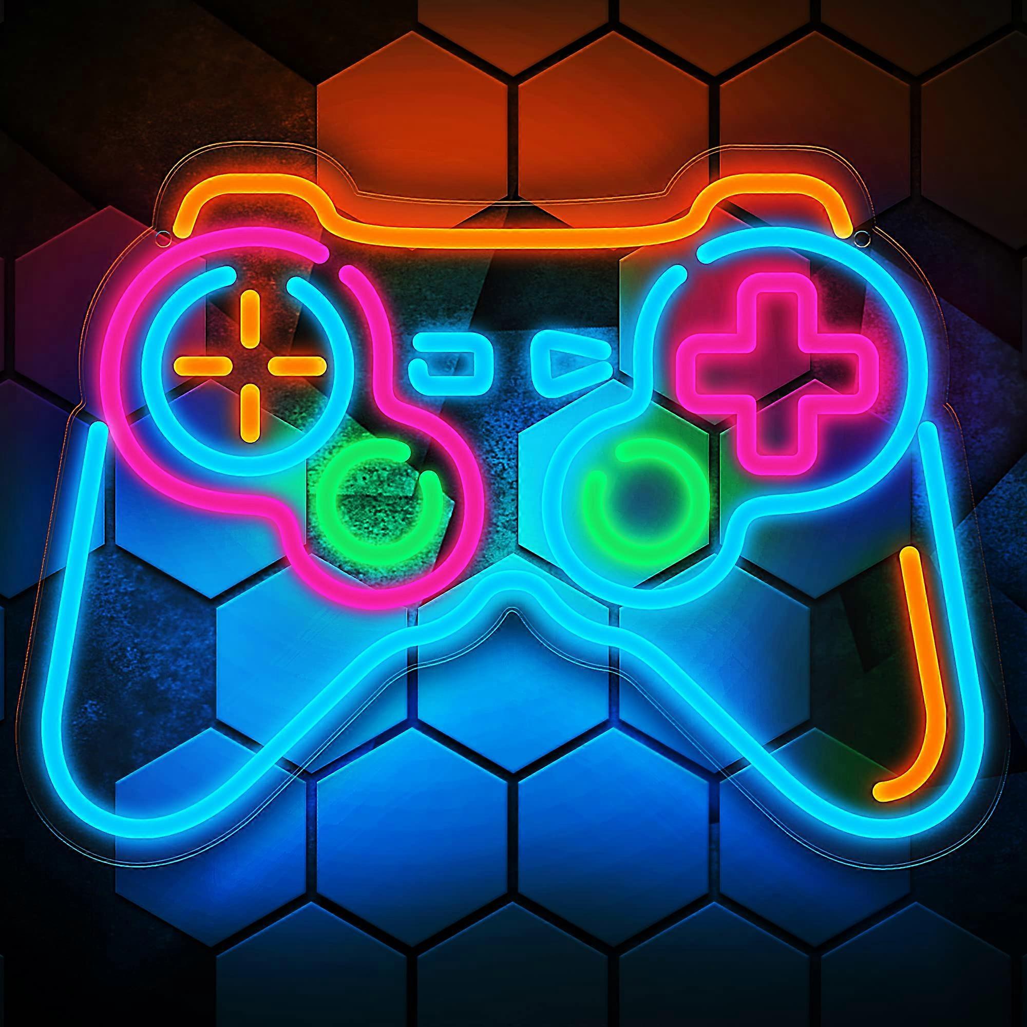 Gaming Neon Sign with Dimmable Blue Game Controller LED Light, USB Powered Gamepad Wall Decor for Teen Boy Room