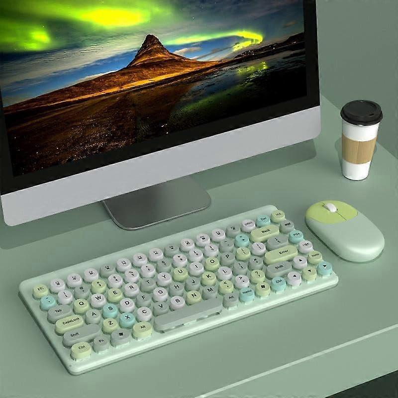 Wireless Keyboard and Mouse Combo, Retro Typewriter Style Wireless Keyboard with Round Keycaps, 2.4GHz USB for PC Laptop (Green)