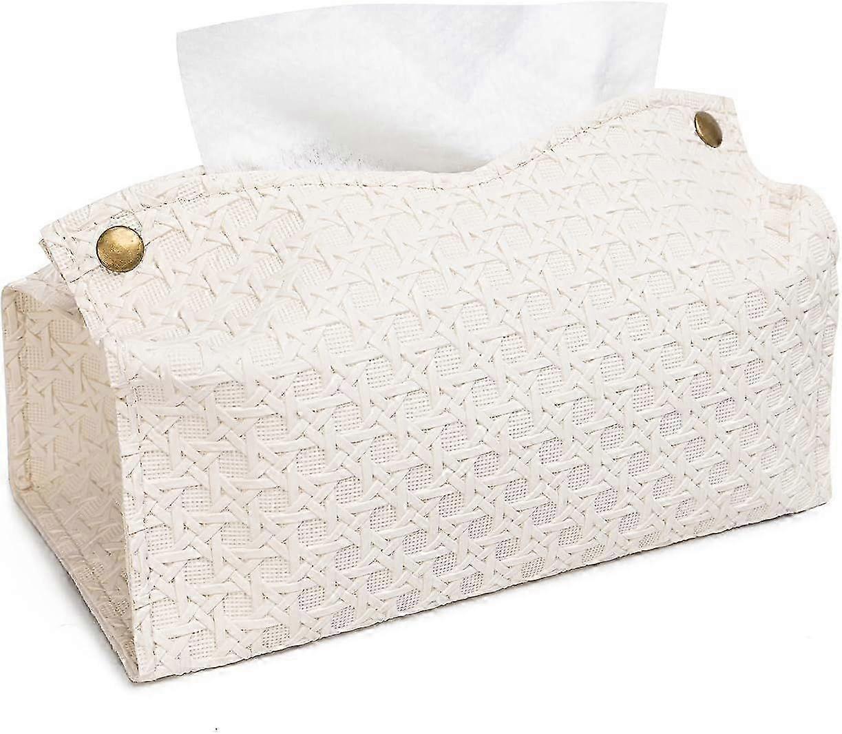 Tissue box cover, modern pu leather rectangular tissue holder, weaving pattern wipes holder for bath