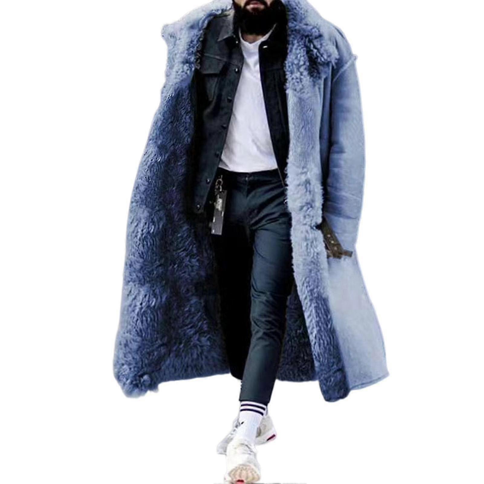 Plus Size Herren Dicker Pelz Wintermantel Mittellange warme Oberbekleidung