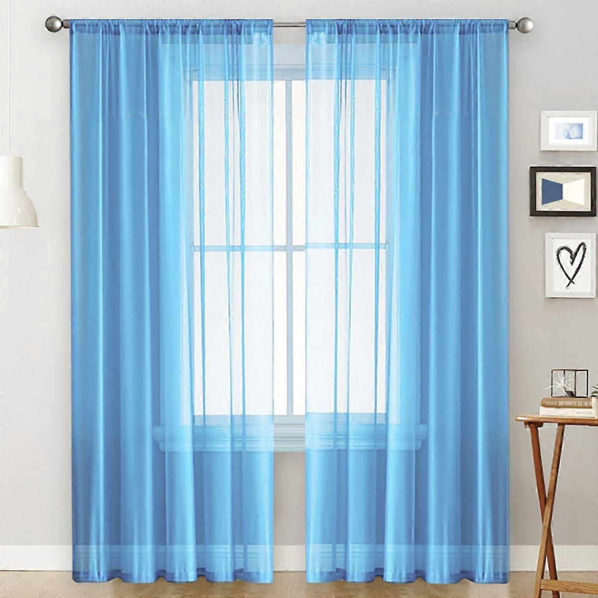 1pc Window Curtain Transparent Sheer Voile Drapes Top Rod Pocket for Bedroom Living Room Blue