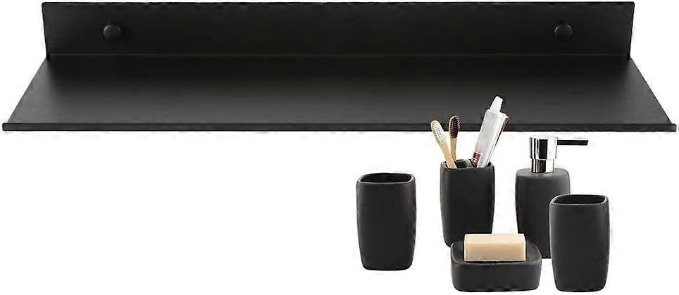 1 Floating Wall Shelf, Bathroom Rectangular Matte Aluminum Shelf, Stylish Wall Mounted Cosmetic Storage Rack, Black (40cm)
