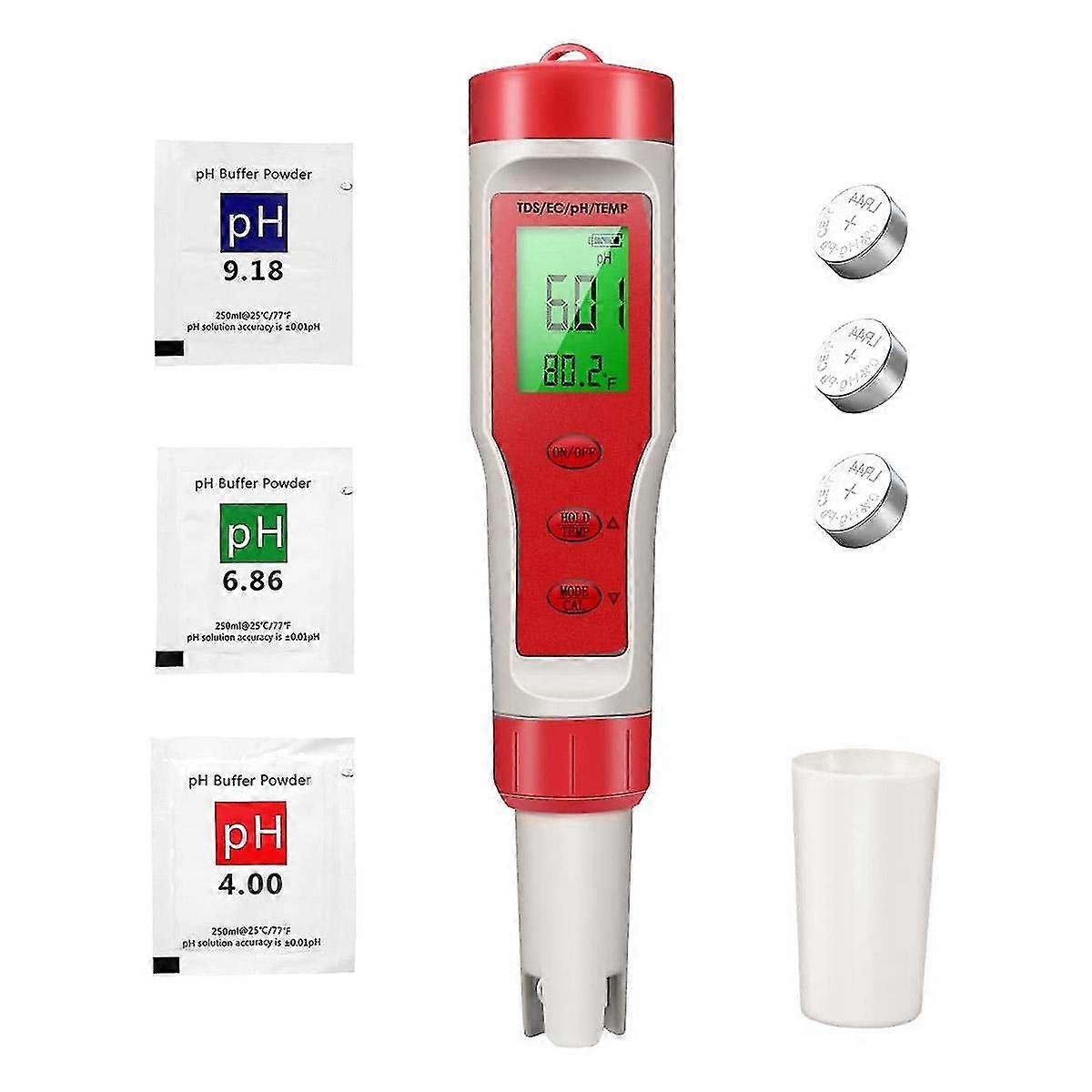 ph-Messgerät, 4-in-1-Digital-pH-Messgerät mit ph/tds/ec/temp-Funktion mit ATC für , Hydropo