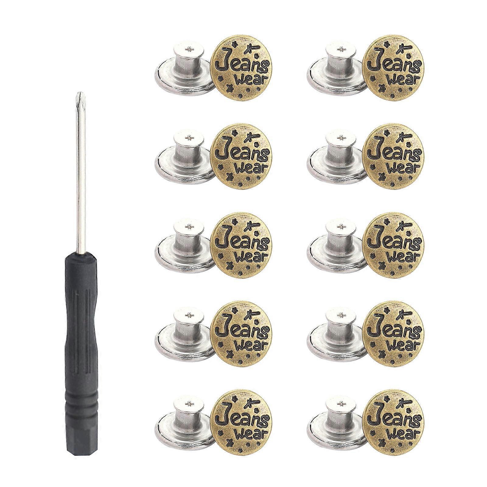 20Pcs No Sewing Button Pins for Jeans Reusable Jean Button Tightener Clips Snap Tacks Instant Jean Button Pins for Pants