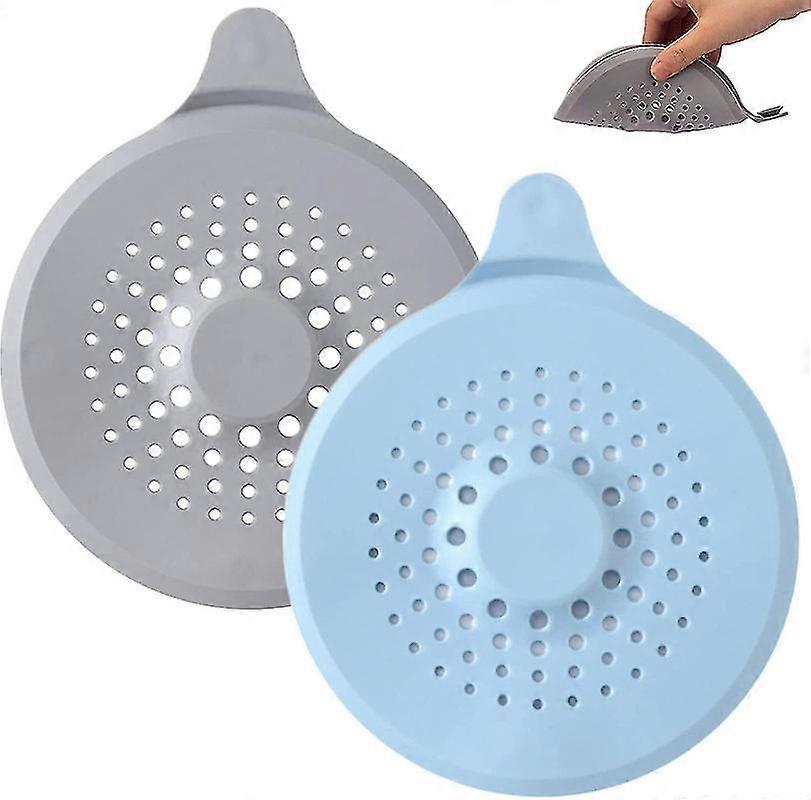 2pcs シリコンシャワードレンヘアキャッチャー、サクションカップ付き - ブルー&グレー