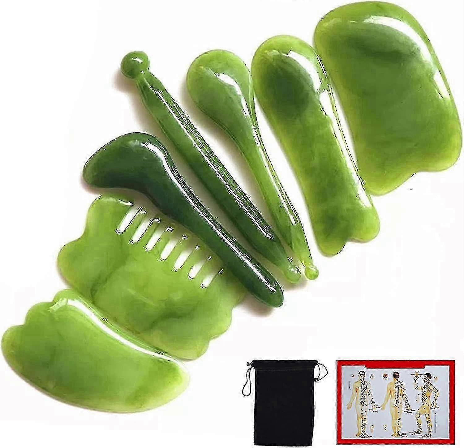 7 Pieces Of Gua Sha Facial Tool Kit, Natural Resin Gua Sha Scraping Board, Gua Sha Massage Tool