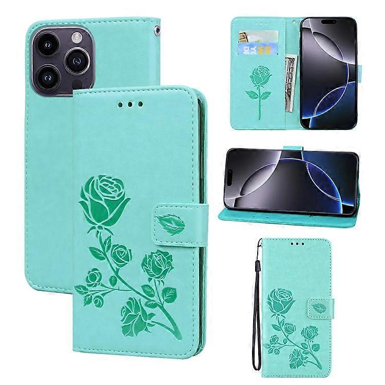 Compatible For iPhone 15 Pro Max Case Rose Pattern Leather Wallet Phone Cover with Strap