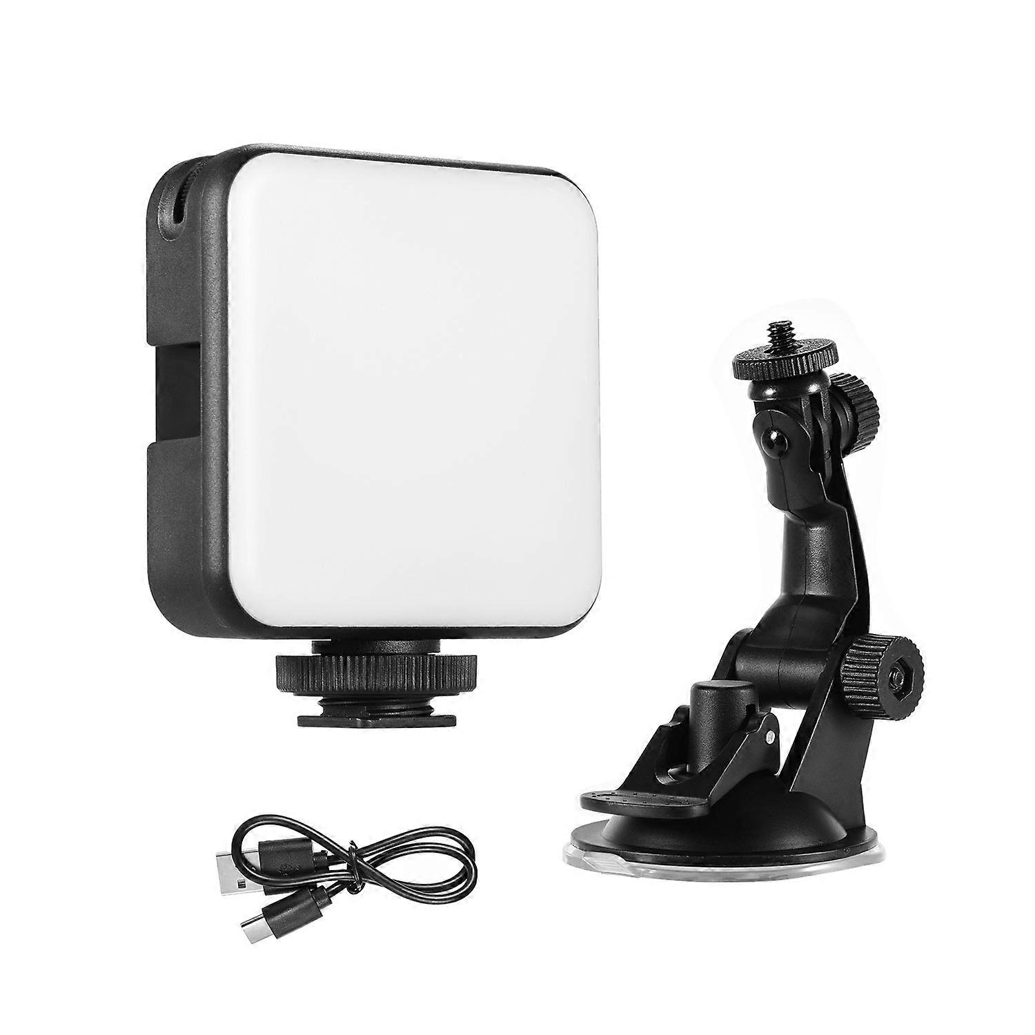 Mini LED Video Light with 3 Cold Shoe Mounts - Adjustable Brightness & Suction Cup