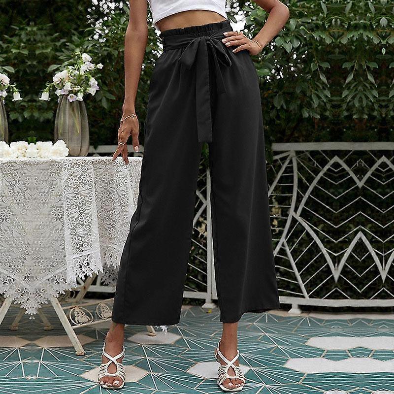 Summer Women's Nine-point Pants High-waisted Pants Comfortable Casual Solid Color Waist Tie Flared Pants