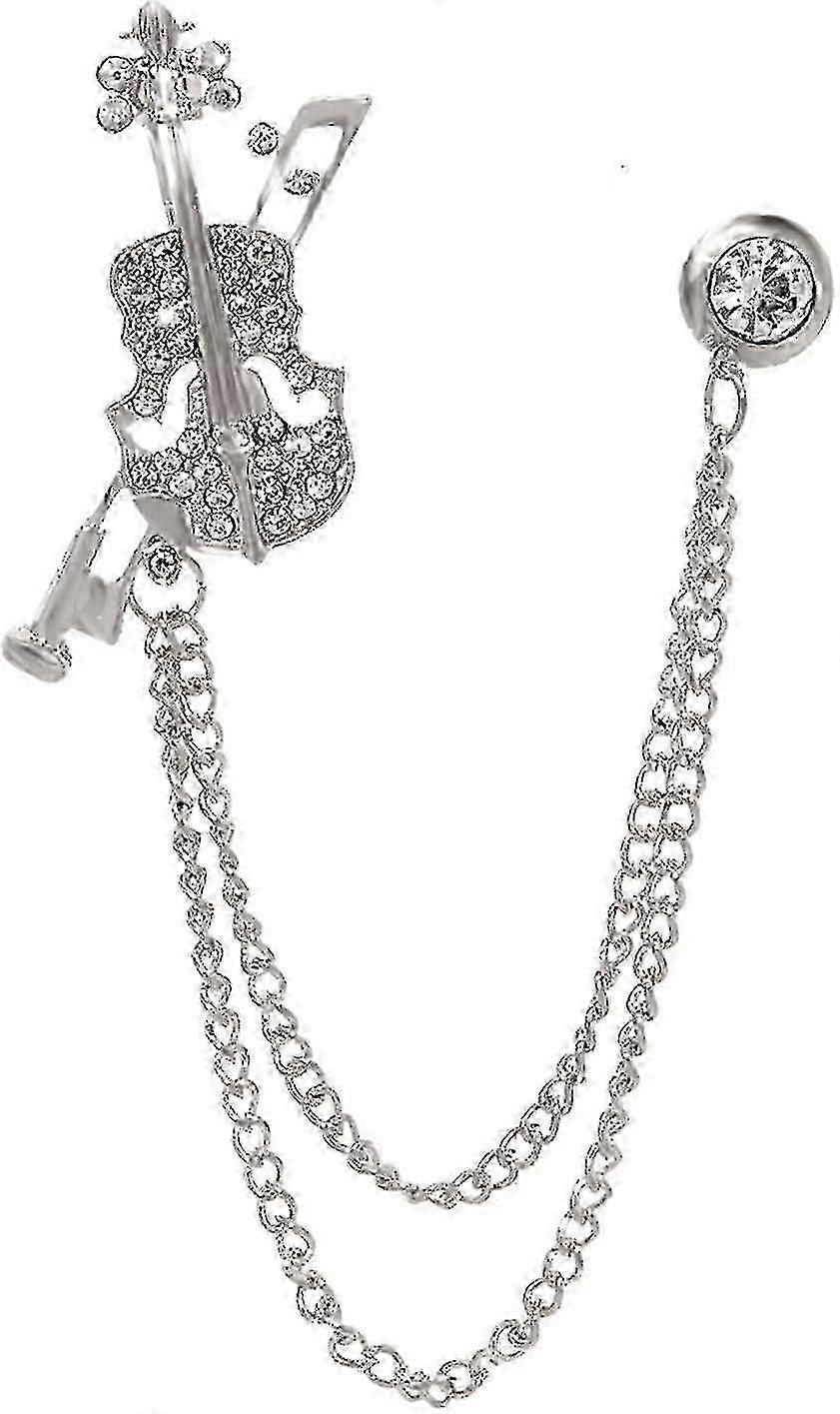 ゴールドシルバーメッキローズフラワーバイオリンスターブローチピンクリスタルジュエリー