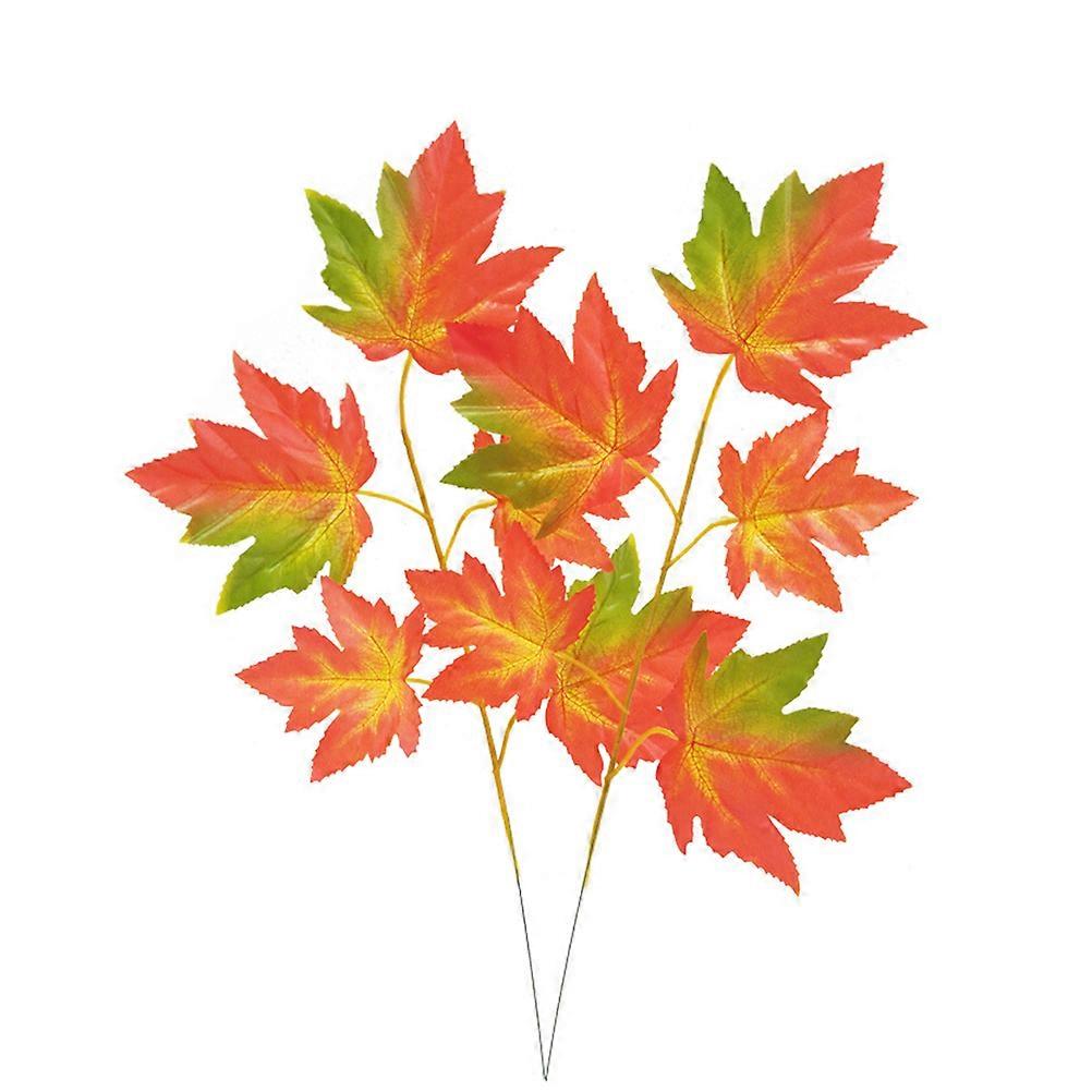 Artificial Maple Leaf Autumnal Decorations Multi Colored 5 Fork Maple Decoration 10Pcs
