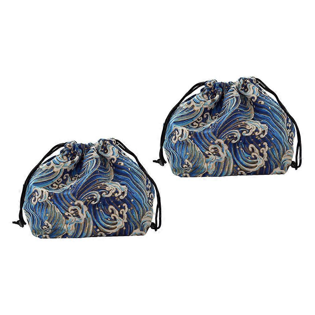 Drawstring Bento Pouch for Storage Use 2Pcs Simple Lunch Tote Bags