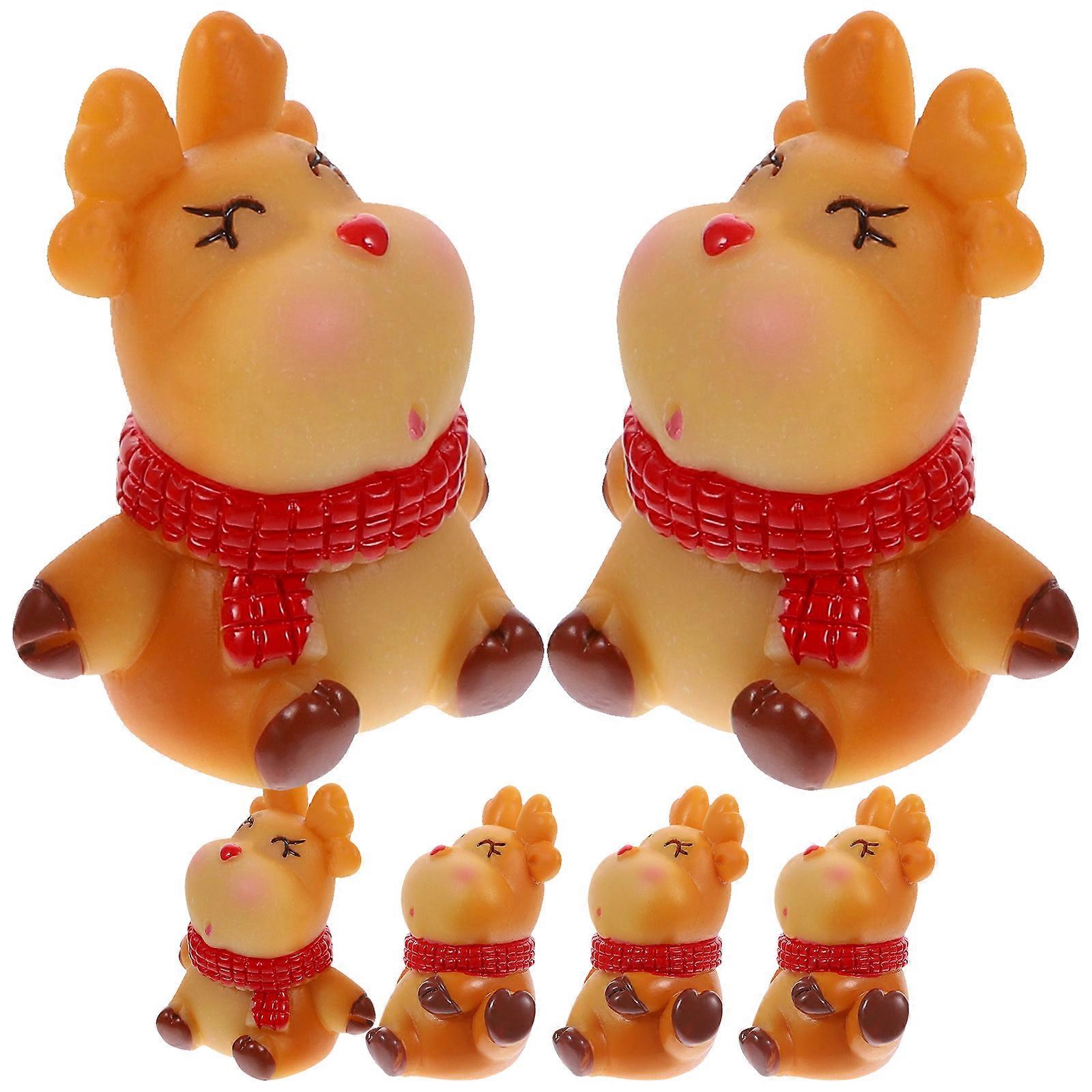 Mini Deer Figurines Adorable Deer Model For Home Users Holiday Season Assorted Color 3.7x3.3cm 6Pcs