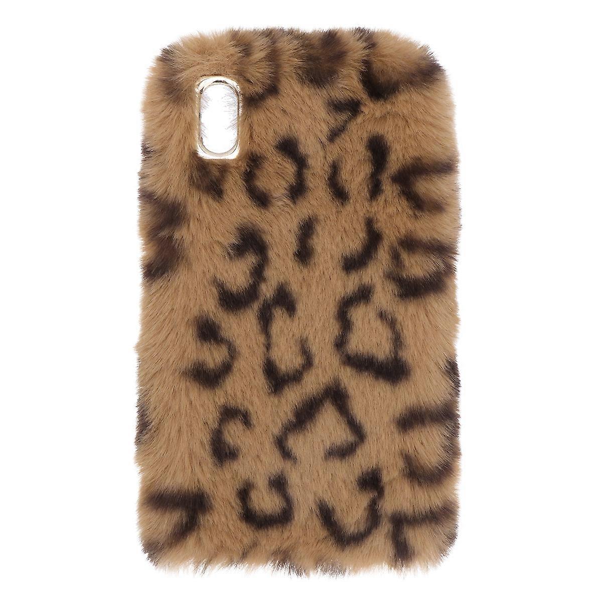 Trendy Phone Case Plush Furry Leopard Pattern Brown Shockproof Anti-scratch Dust-proof 1Pcs