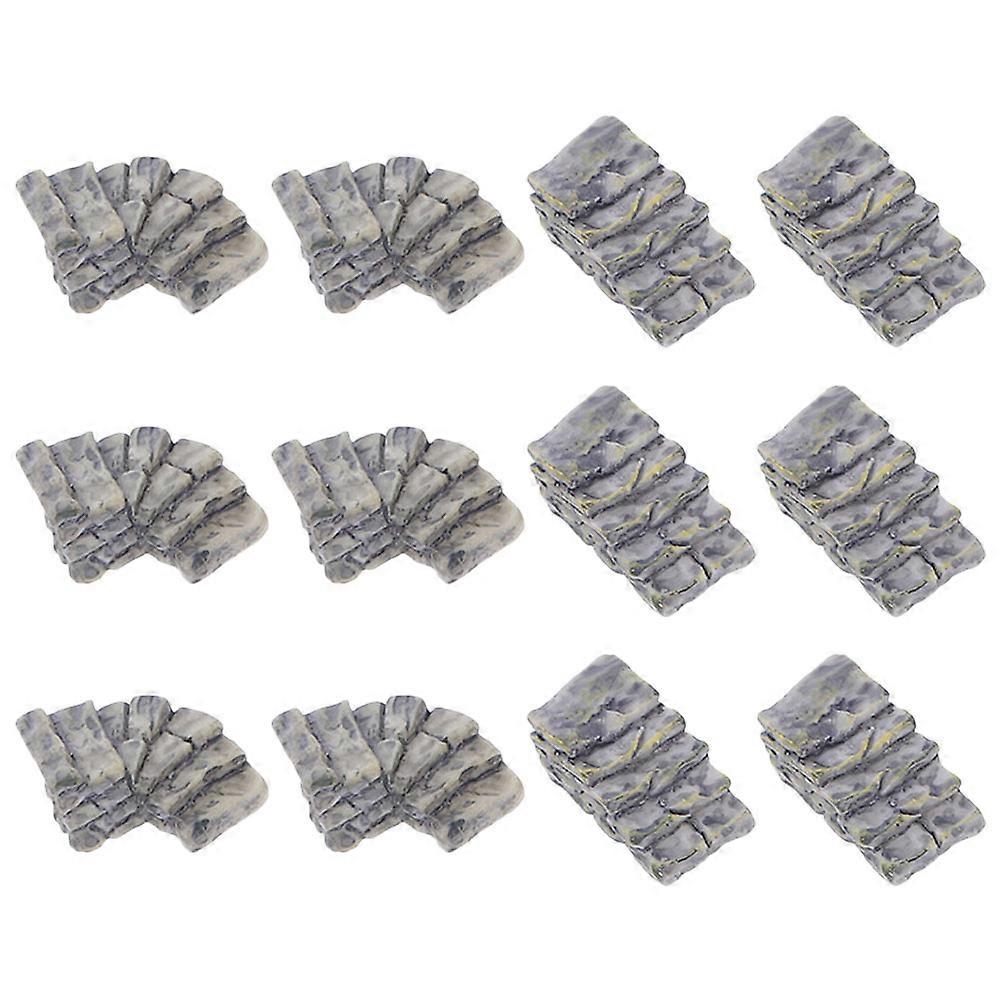 12pcs Mini Resin Garden Steps for Dollhouse Accessories, Micro Landscape Decorative Stone Stairs with Curved & Straight Designs for Lawn and Bonsai