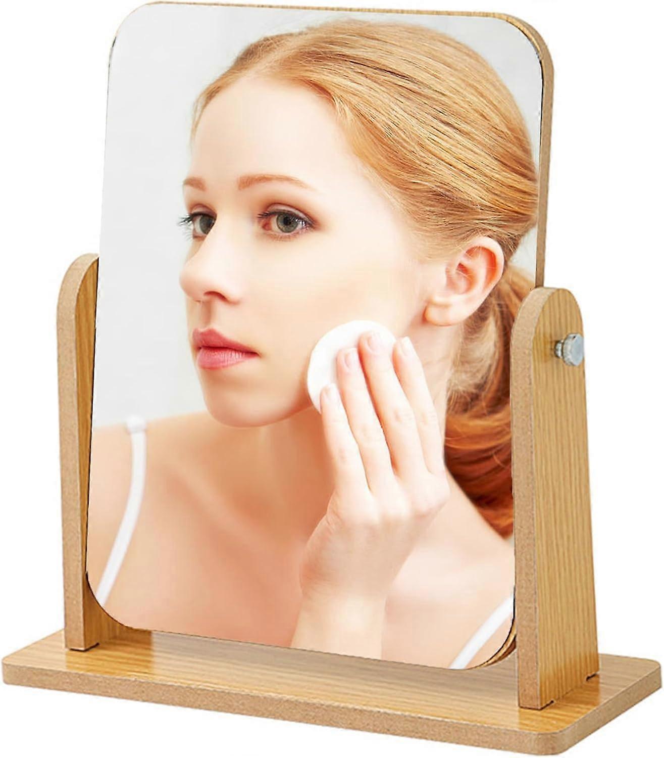 Makeup Vanity Mirror, 360-degree rotating tabletop transparent wood desk mirror high mirror