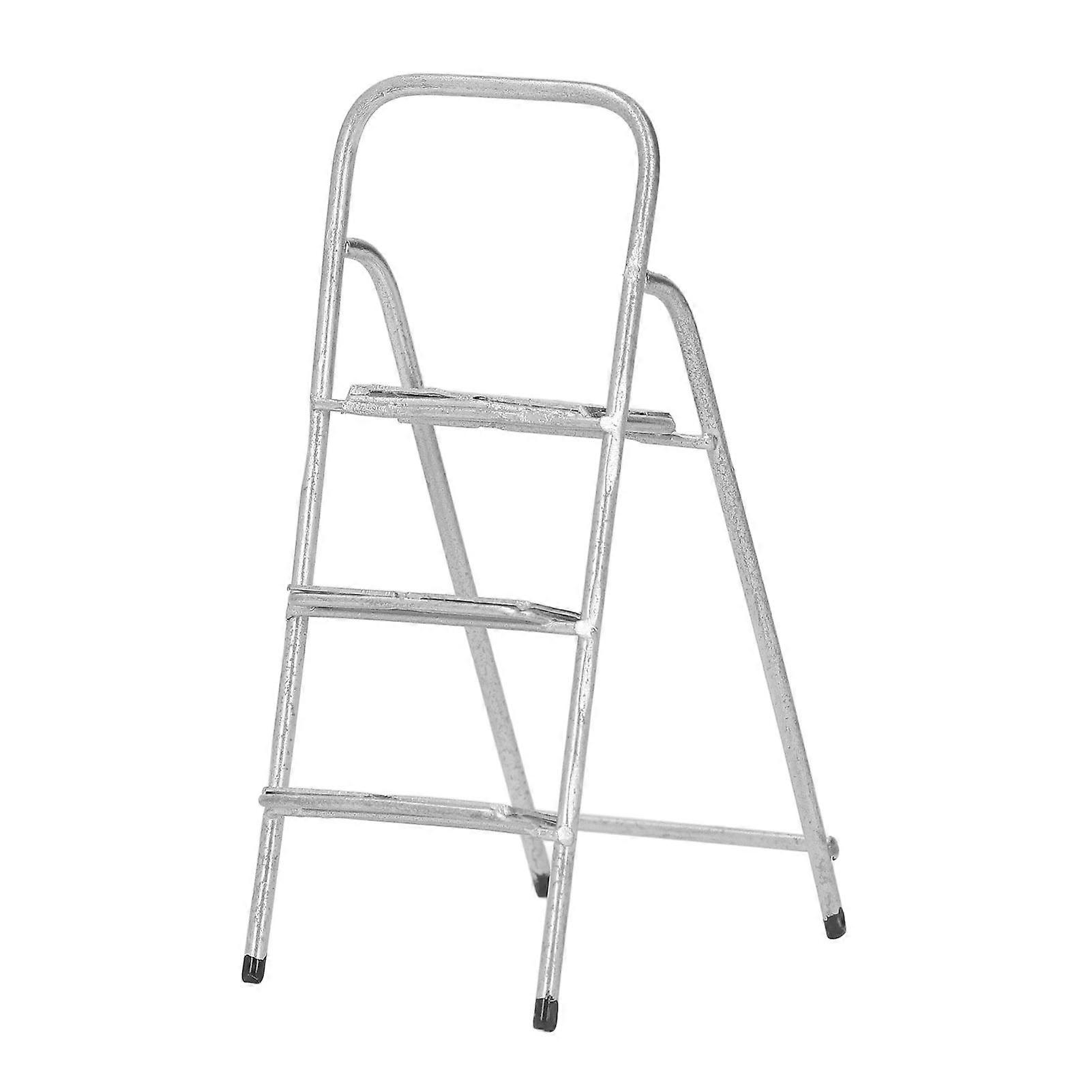 1/12 Scale Miniature Step Stool Metal Delicate Texture Mini 3 Step Ladder for Dollhouse Furniture Accessories, Silver