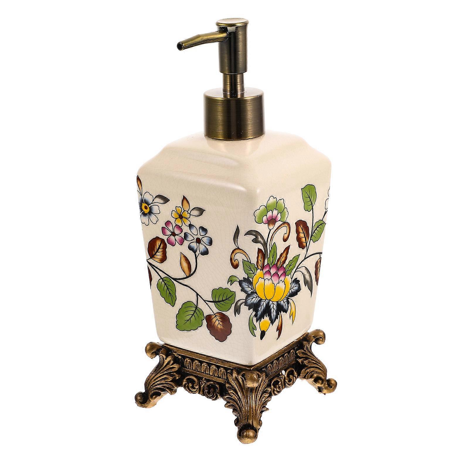Flower Printing Lotion Holder Ceramic Material Bathroom Decoration Rectangular with Rounded Edges Soap Storage 1Set