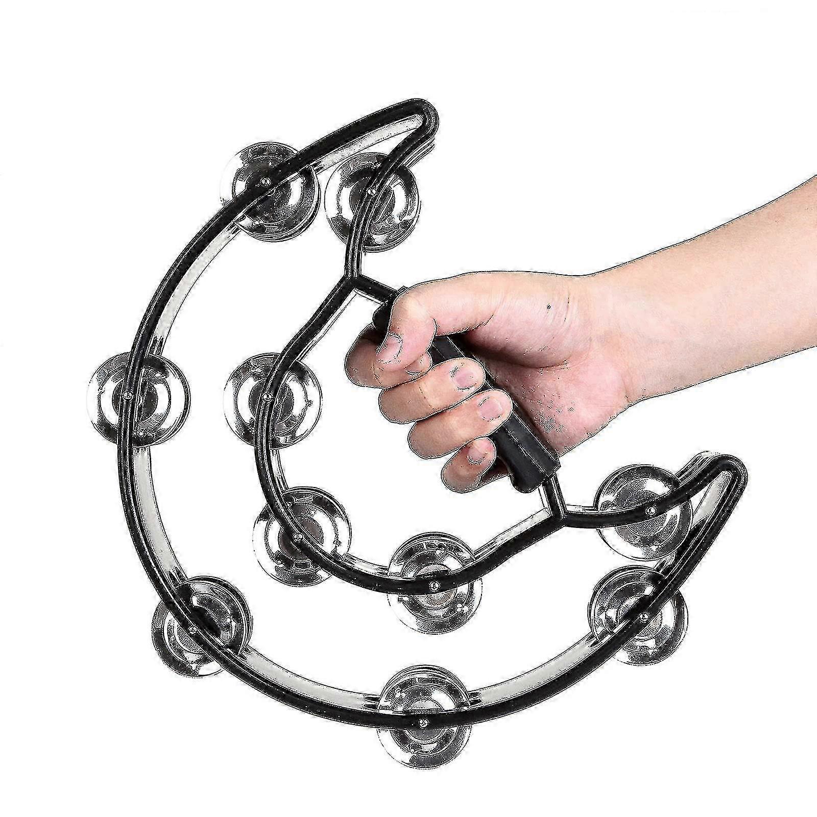 ダブルハーフムーンタンバリン、人間工学に基づいたハンドパーカッションタンバリン、パフォーマンスを向上させるための2列メタルジングル