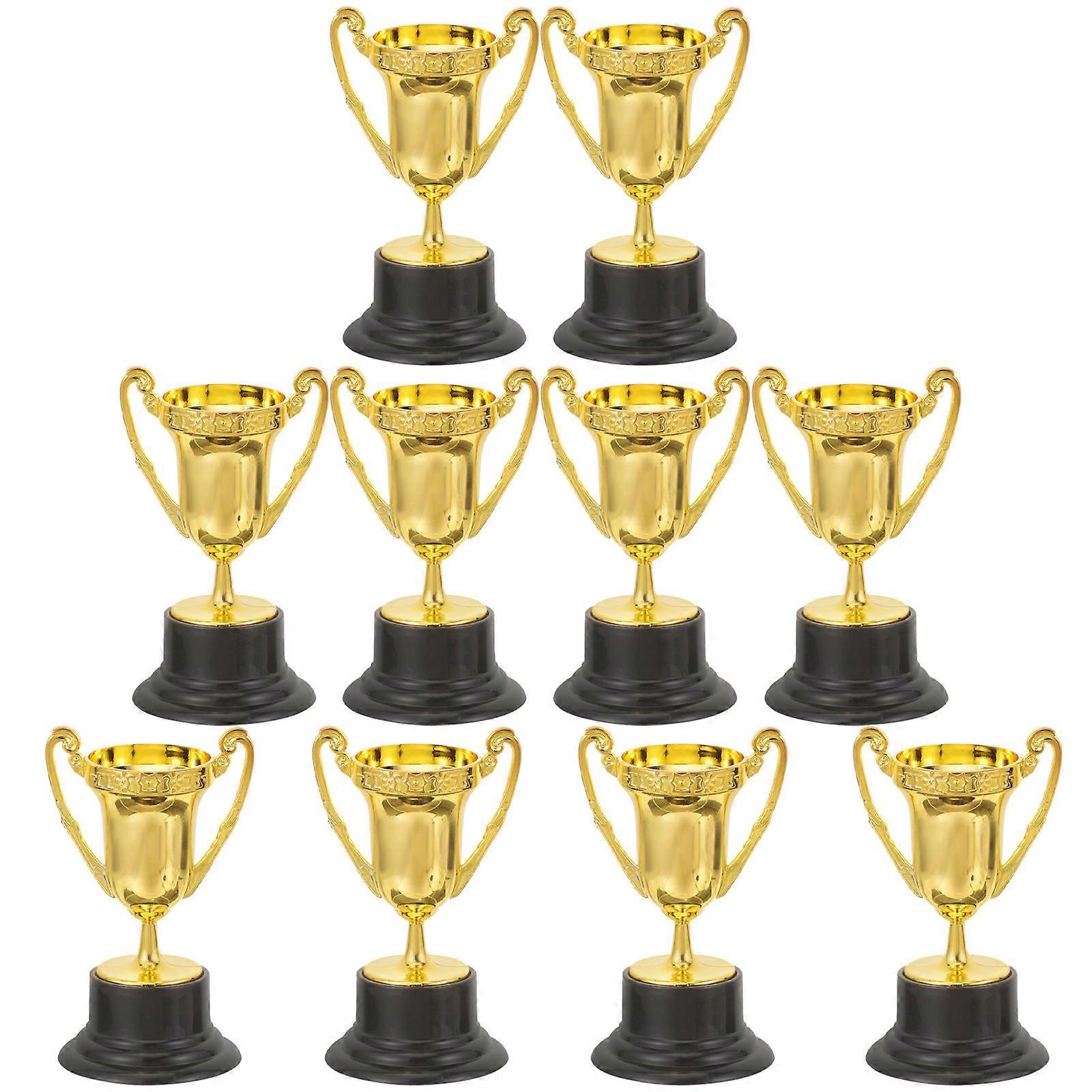 Mini Trophy Plastic Reward Recognition Golden 8.2x4.5cm Spelling Competitions 10Pcs