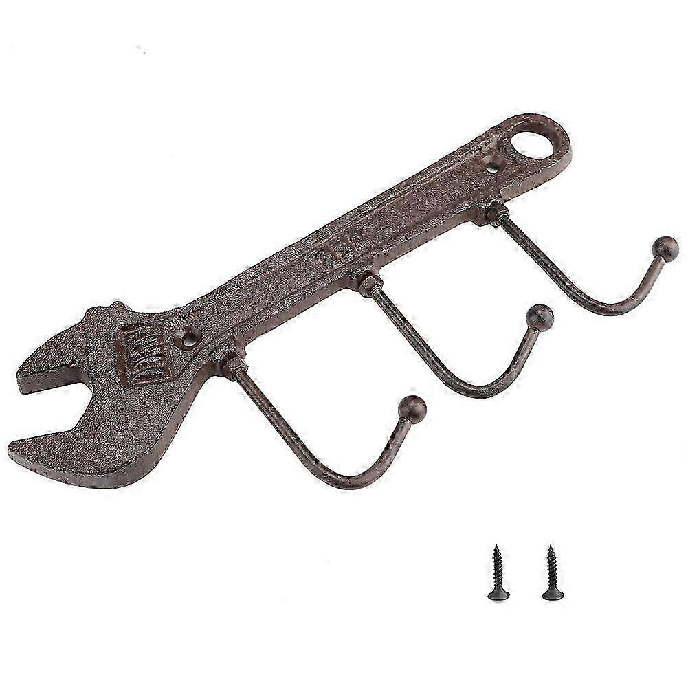 Retro Iron Wall Hanger Wrench Shape 3 Hook for Keys Hats Clothes Decoration