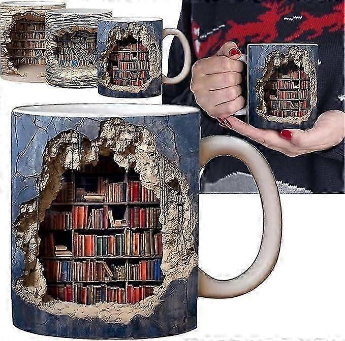 3d Bookshelf Mug,3d Effect Books Mugs, Creative Space Design Multi-purpose Mugs,coffee Mug Library Bookshelf Mug