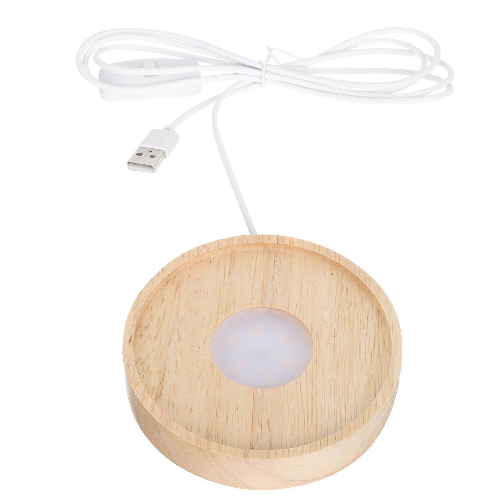 Crystal Display Light Base LED Glowing Light Base Wooden Luminous Pedestal Indoor Display 10X10CM 1Pcs
