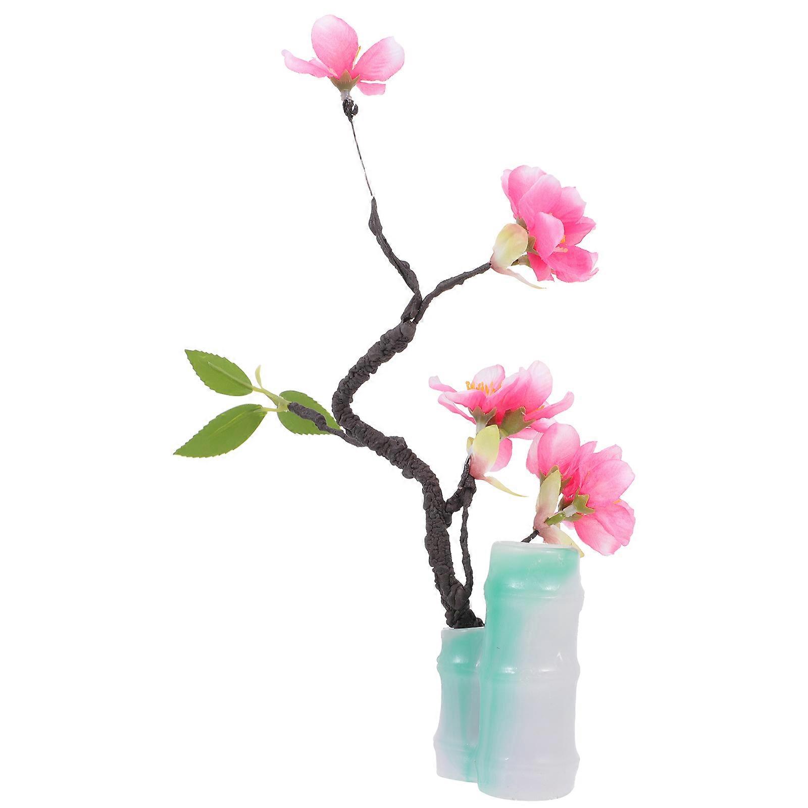 Artificial Bonsai Pot Cherry Blossom, Arrangement With Vase Faux Potted Flowers For Home Wedding Party Table Centerpiece, Pink